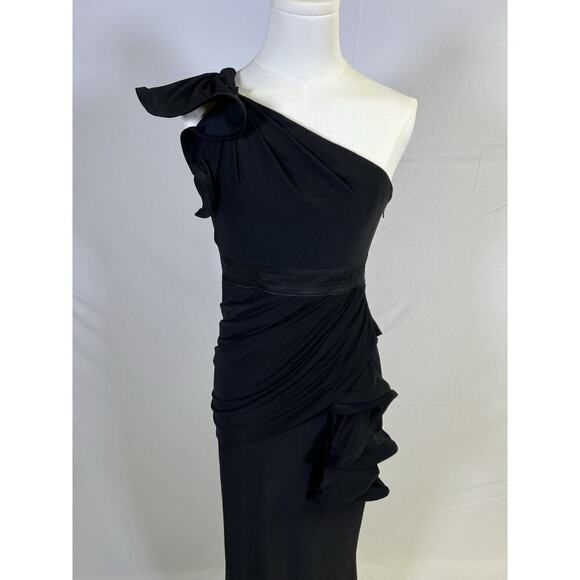 Phoebe Couture Womens Asymmetrical Black Long Gown Size 2 Formal Party Prom - Picture 4 of 16